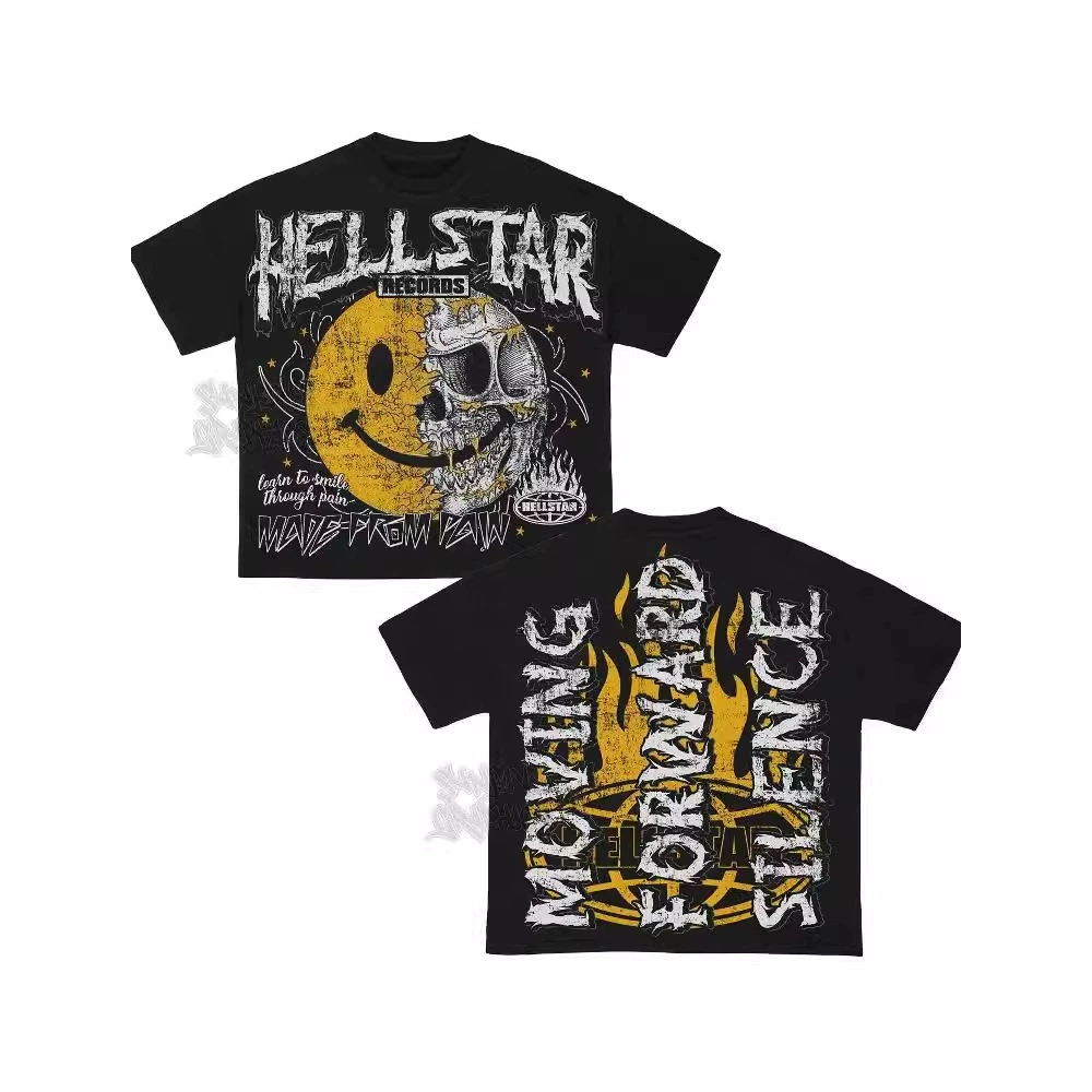 Трансграничная фабрика прямых продаж 2024 летний новый готический хип-хоп аниме футболка с принтом мужской свободный повседневный с короткими рукавами