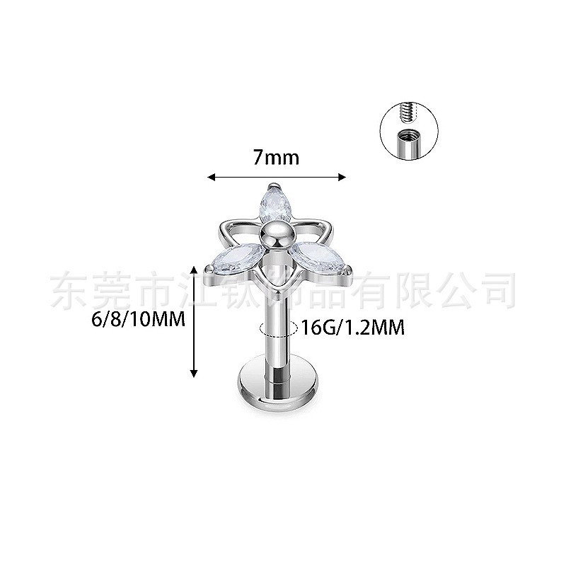 Silver pointed spike labret stud material detail