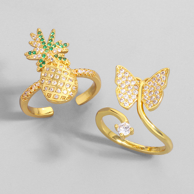 fashion butterfly pineapple inlaid zircon copper ring wholesale nihaojewelrypicture2