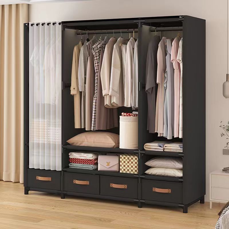 Armario de tela simple completamente rodeado, dormitorio de alquiler para el hogar con cajones, almacenamiento multicapa a prueba de polvo, integración de gran capacidad