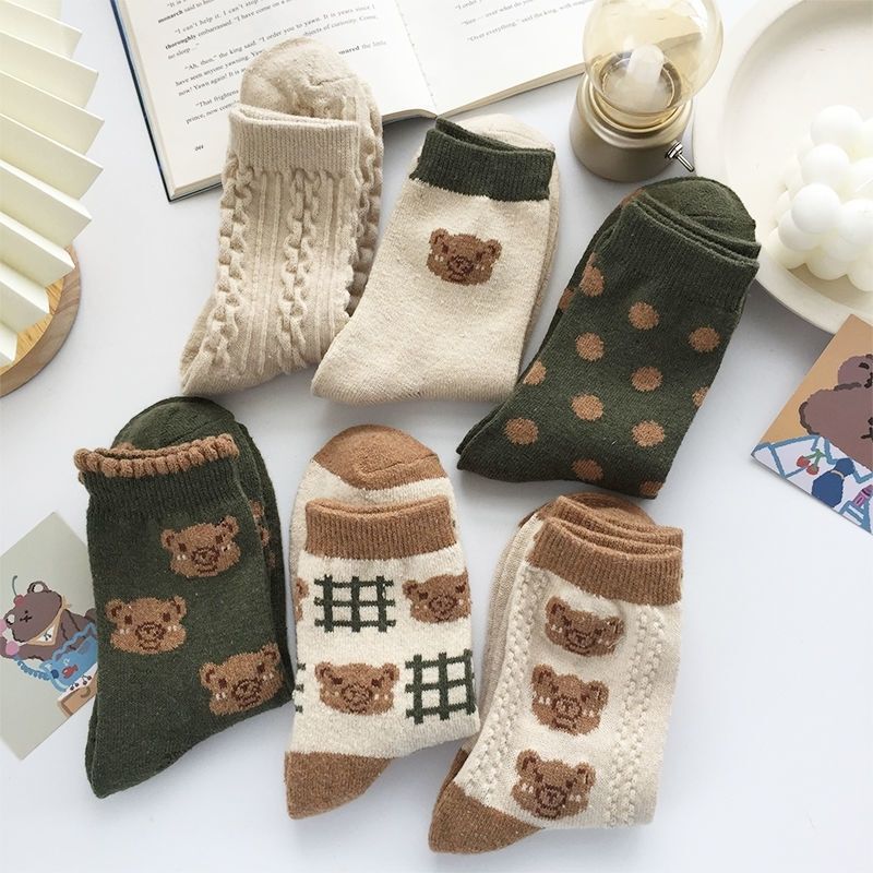 Socks Women's Korean-style Mid-length ins Trendy All-match Autumn and Winter Warm Japanese-style Cute Blue Bear Lace Stockings Socks Women's Korean-style Mid-length ins Trendy All-match Autumn and Winter Warm Japanese-style Cute Blue Bear Lace Stockings