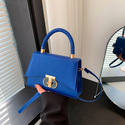 Solid-color lock-style chic shoulder crossbody bag — the  trendy Korean-style minimalist & stylish small square bag for women, perfect for casual outings.