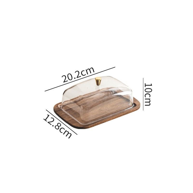 Mantequilla de madera sólida, bandeja de almacenamiento, cubierta de vidrio a prueba de polvo, bandeja de fruta de madera acacia, bandeja de té de la tarde, venta transfronteriza