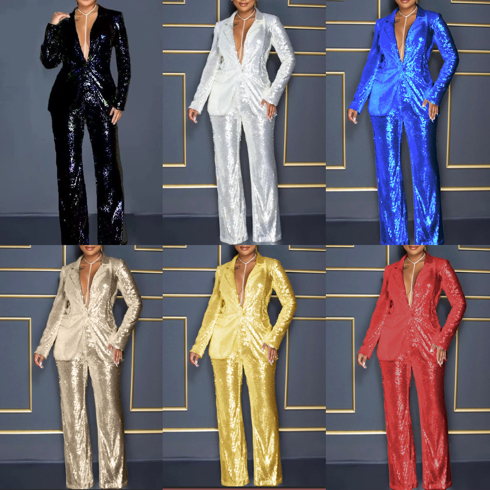 2025 verano transfronterizos Europeos y estadounidenses nuevos Amazon mujeres manga larga V-collar chaquetas de dos piezas