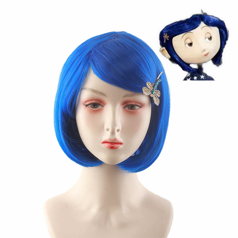 European and American Movie Ghost Mom Caroline Cos Wig Party Wig Oblique Bangs Blue Bobo Bob Short Hair European and American Movie Ghost Mom Caroline Cos Wig Party Wig Oblique Bangs Blue Bobo Bob Short Hair
