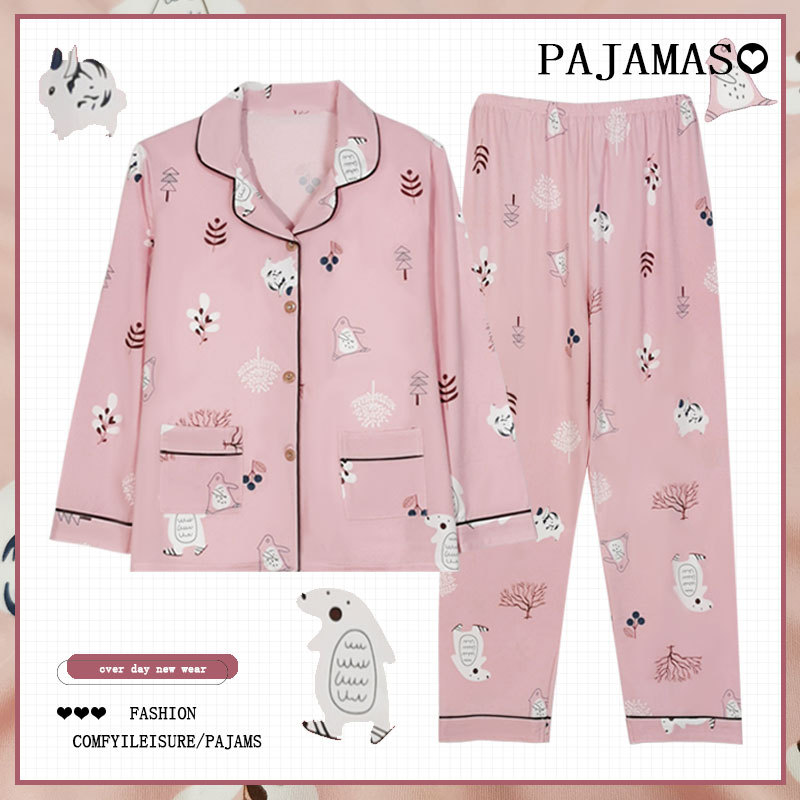 Pijamas a cuadros de algodón para mujer primavera y otoño 2025 nuevo estilo lindo traje de servicio a domicilio de manga larga de perro de pudín estilo ins