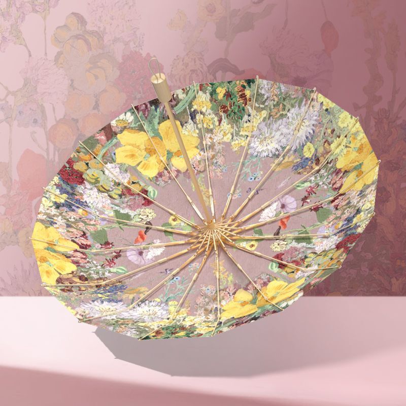 16-Bone Oil Painting New Aluminum Alloy Reinforced Foldableing Umbrella Color Glue Anti-Uv Rain or Shine Dual-Use Enlarged Umbrella