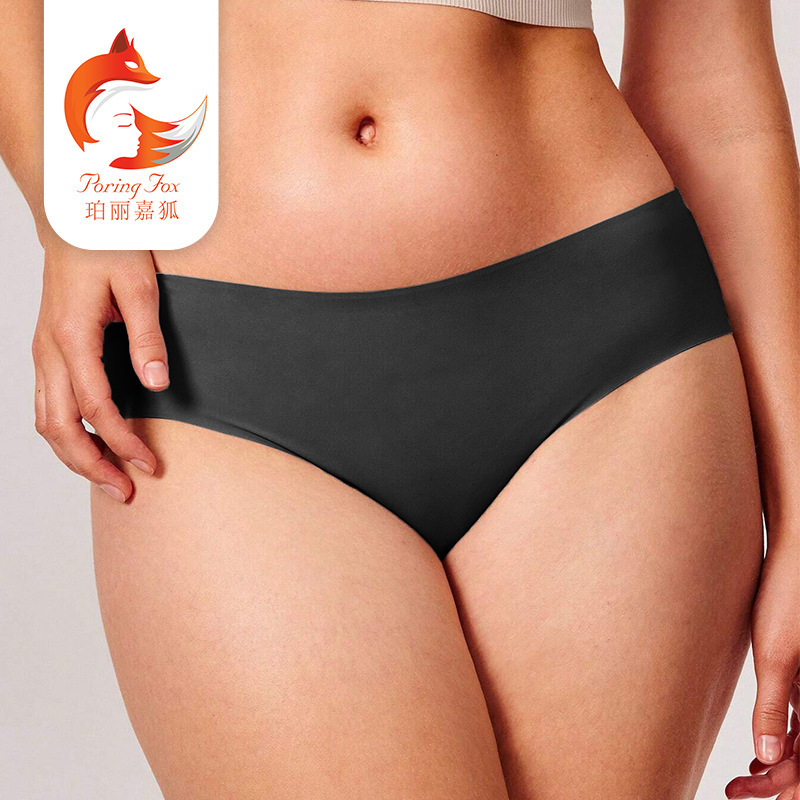 New Style Underwear Sexy Seamless Ice Silk Pure Desire Bikini Antibacterial Cotton Mid-Waist Briefs for Women Cross-Border Hot Sale