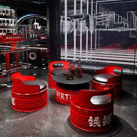户外油桶沙发酒吧卡座奶茶店创意休息区网红茶几工业风桌椅组合