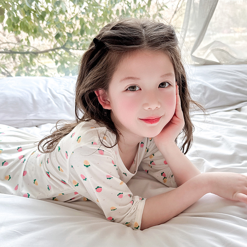 Three-quarter sleeve boys and girls class A cool cotton underwear set children's cartoon home clothes baby pajamas pajama pants air conditioning clothes