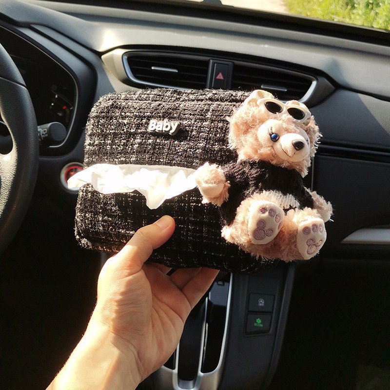 Caja de pañuelos para coche, caja de reposabrazos para coche, caja de cartón, colgante, coche, lindo adorno de oso Duffy de dibujos animados