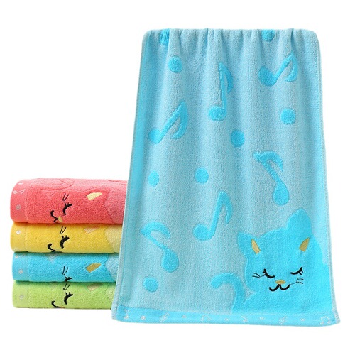 Note Cat Jacquard Bamboo Fiber Children's Small Towel 25*50 Water Absorbent Cartoon Kindergarten Face Wash Children's Towel Wholesale