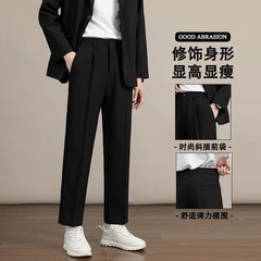 高級垂れ下がった感じの小さいズボンの男性の春夏の薄い金のゆったりしているストレートのカジュアルなズボンの男性の黒色の修身のスーツの9分のズボン