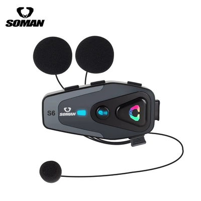 Soman Motorcycle Helmet Bluetooth Intercom Headset Outdoor Cycling Full Helmet Waterproof 500m Intercom Bluetooth S6 (Motorcycle Helmet Headset) - s6-intercom-bluetooth-headset-soft-mark