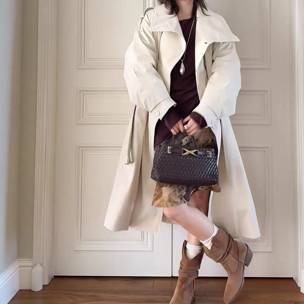 2025 New Winter Style Mid-Length Windbreaker Jacket Thickeneded Outwear 90 White Duck down Stand-Up Collar down Jacket for Women