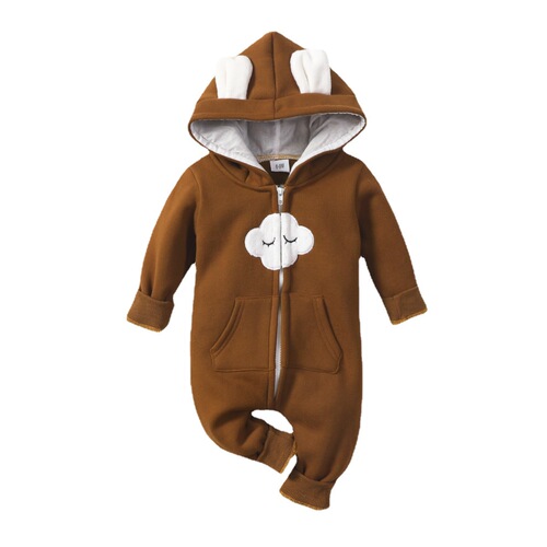 European and American children's clothing 0-2 years old cloud hoodie one-piece suit cotton rabbit ears zipper long sleeves long legs hat bag fart suit