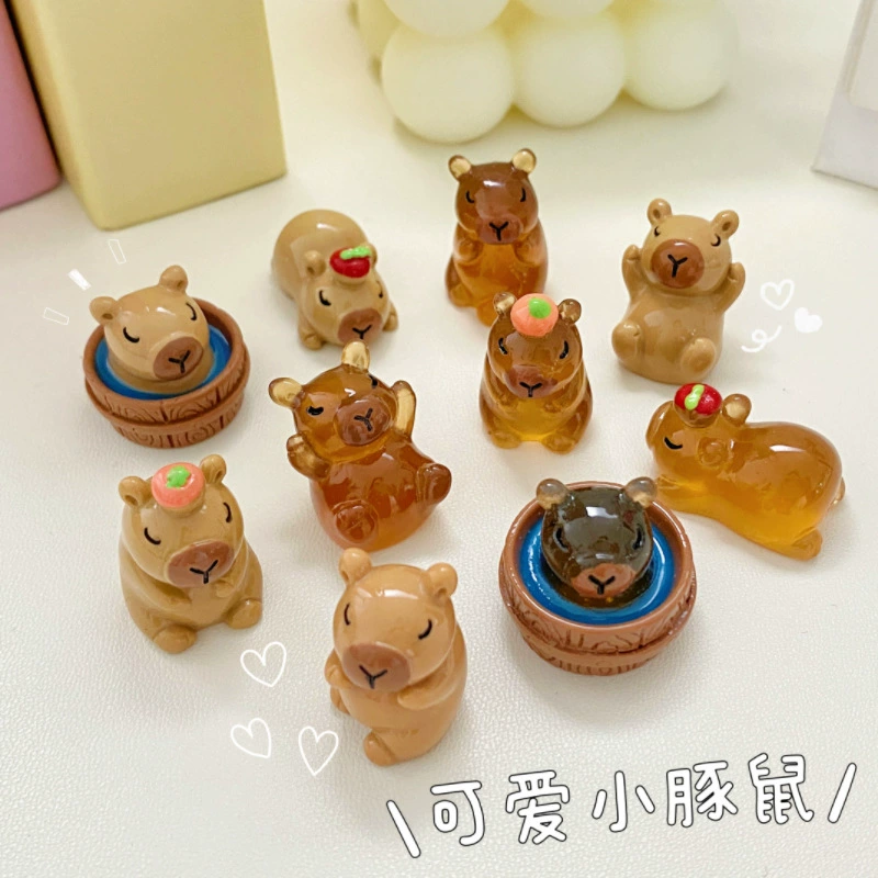 Трехмерная мультяшная светящаяся капибара, аксессуары из смолы, кукла, сделай сам, украшения для автомобиля ручной работы, кулон, брелок