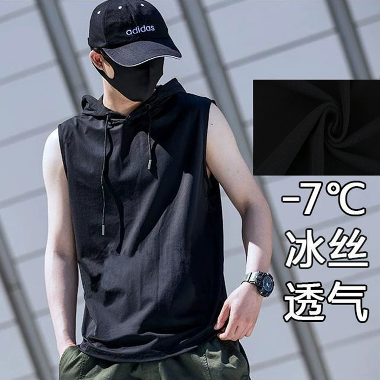 Новинка лета 2024: мужская однотонная майка-безрукавка для фитнеса и спорта, с капюшоном, без рукавов, толстовка, футболка, мужская одежда, трансграничная торговля