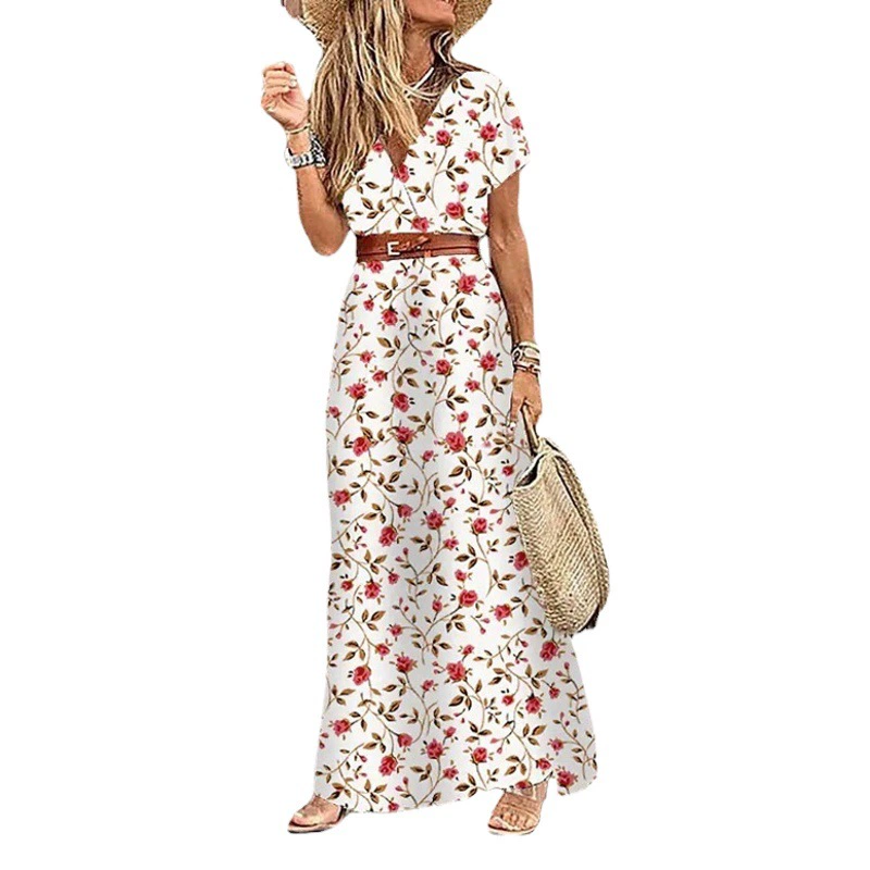 2020EBAY AliExpress ЖЕЛАЕТ горячая Распродажа женское модное платье в стиле бохо с V-образным вырезом и цветочным принтом