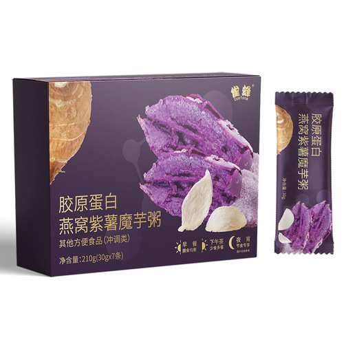 Source Factory Purple Sweet Potato Konjac Meal Replacement Porridge Collagen Peptide Bird's Nest Porridge Meal Replacement Staple Food Instant Oatmeal Wholesale