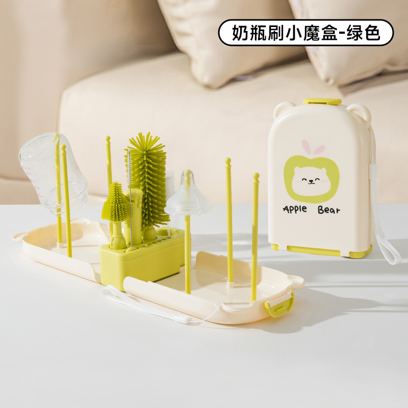 Cepillo de limpieza especial portátil para bebés recién nacidos, caja de almacenamiento de paquetes de viajes, conjunto de cepillos de limpieza de silicona