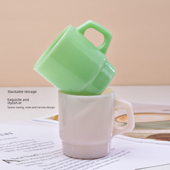 Creative Ceramic Glass Cup Simple Milk Jade MUG Stacking Cups Home Glass Handle Colorful Water Cup