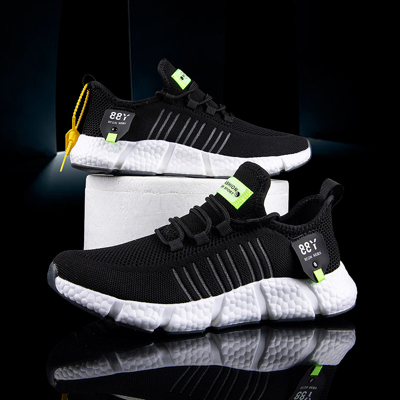 2021年春季新款男士透气飞织运动休闲鞋时尚爆米花弹力跑步鞋男鞋|ms