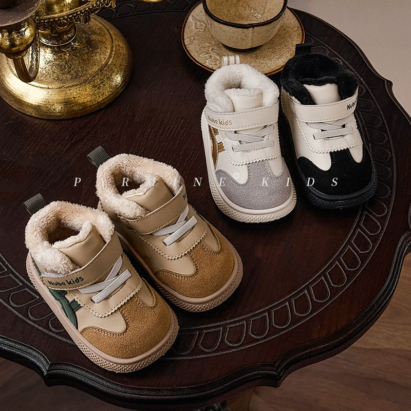 Детская бархатная теплая повседневная хлопчатобумажная обувь зимние новые мужские и женские детские кроссовки на мягкой подошве