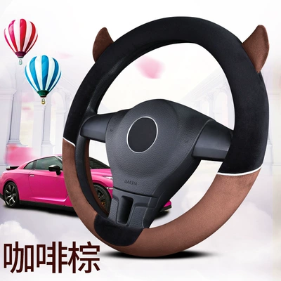 Short Plush Fashion Car Handicap Cover – Steering wheel cover - coffee-brown-38cm-round
