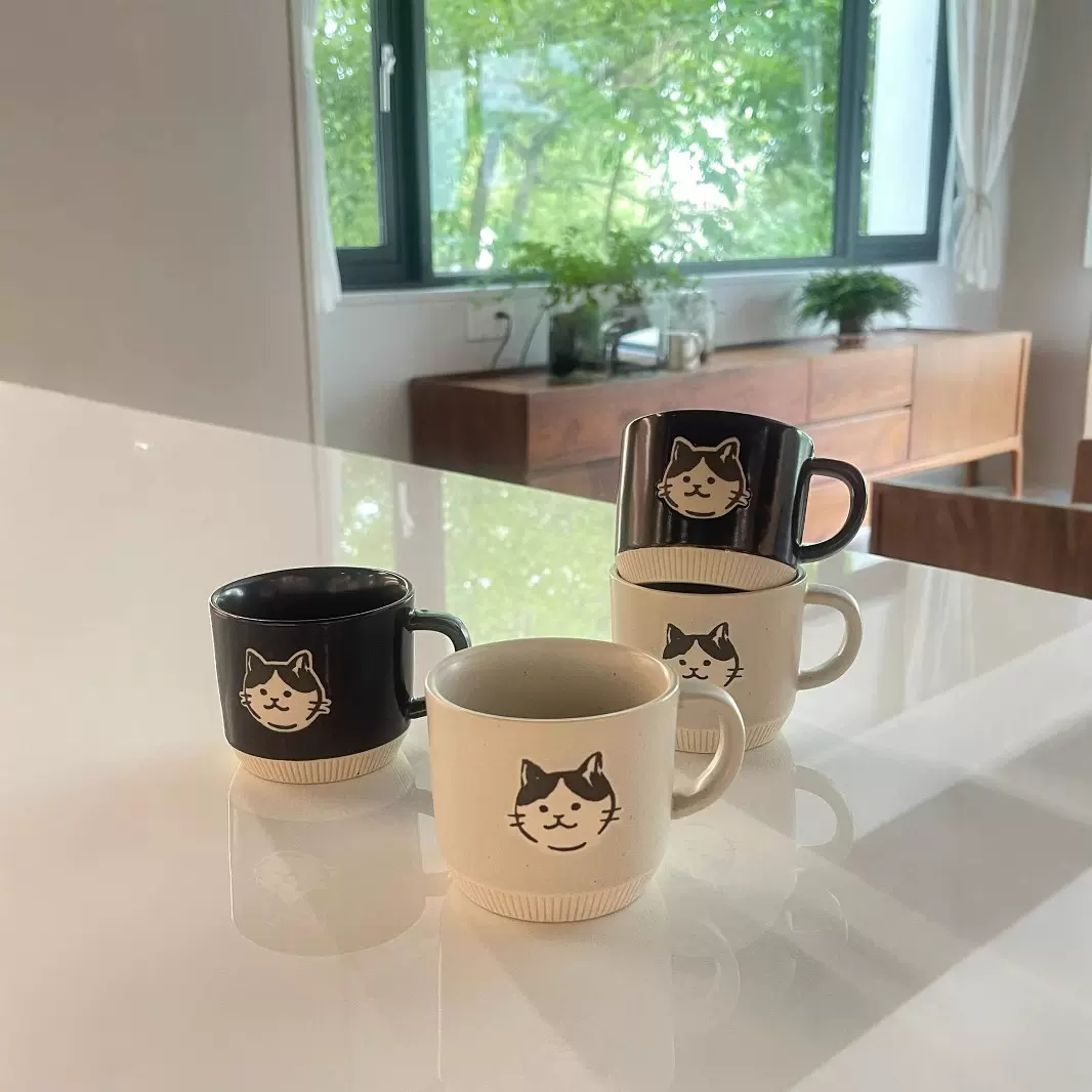 陶瓷把杯餐具日式猫咪水杯咖啡杯