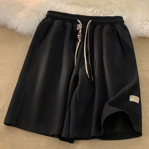 Labeled waffle knit heavy-duty shorts for men, summer thin large size loose casual American streetwear brand outerwear, five-socket pants