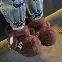 秋冬季儿童包跟棉靴男女童保暖加绒外穿毛毛小狗居家亲子小孩棉鞋