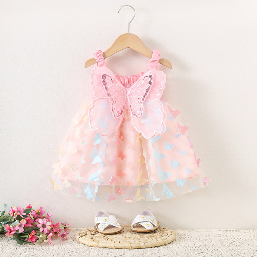1635 summer girls 'back bow dress, sling, colorful bow knot mesh dress on consignment
