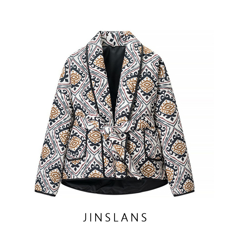 Cross-Border Export Wholesale Za Women's Autum New European and American Style French Fashion Versatile Simple Printed Cotton Jacket