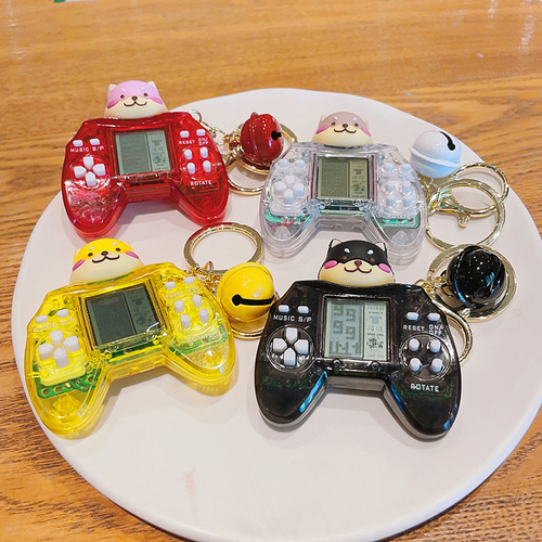 Creative cartoon personality mini game console keychain cute handheld Tetris game console internet celebrity pendant