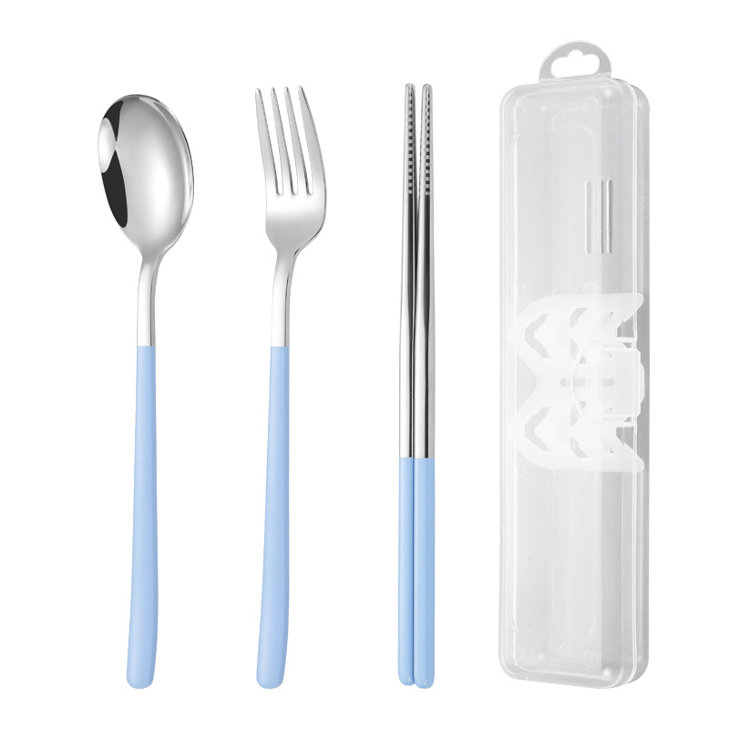하늘색 스푼과 포크 젓가락 3 종 세트