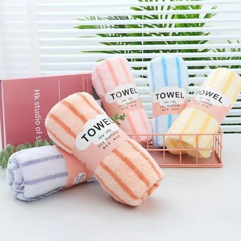 Thickened Coral Fleece Towel Water Absorbent Face Wash Soft Quick-drying Stripes Don't Drop Household Adult Bath Wipe Head Don't Drop Hair
