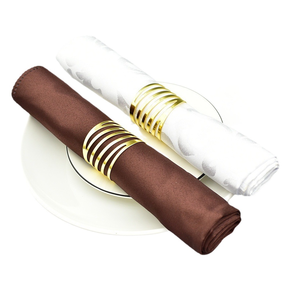 001 Hotel boda anillo de servilleta de papel de retorno de color plateado chapado en oro anillo de servilleta de papel de retorno de color servilleta