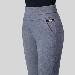 Autumn and Winter fleece-lined thickened pants women's elastic high waist casual pants elastic gray slimming middle-aged women's pants straight trousers