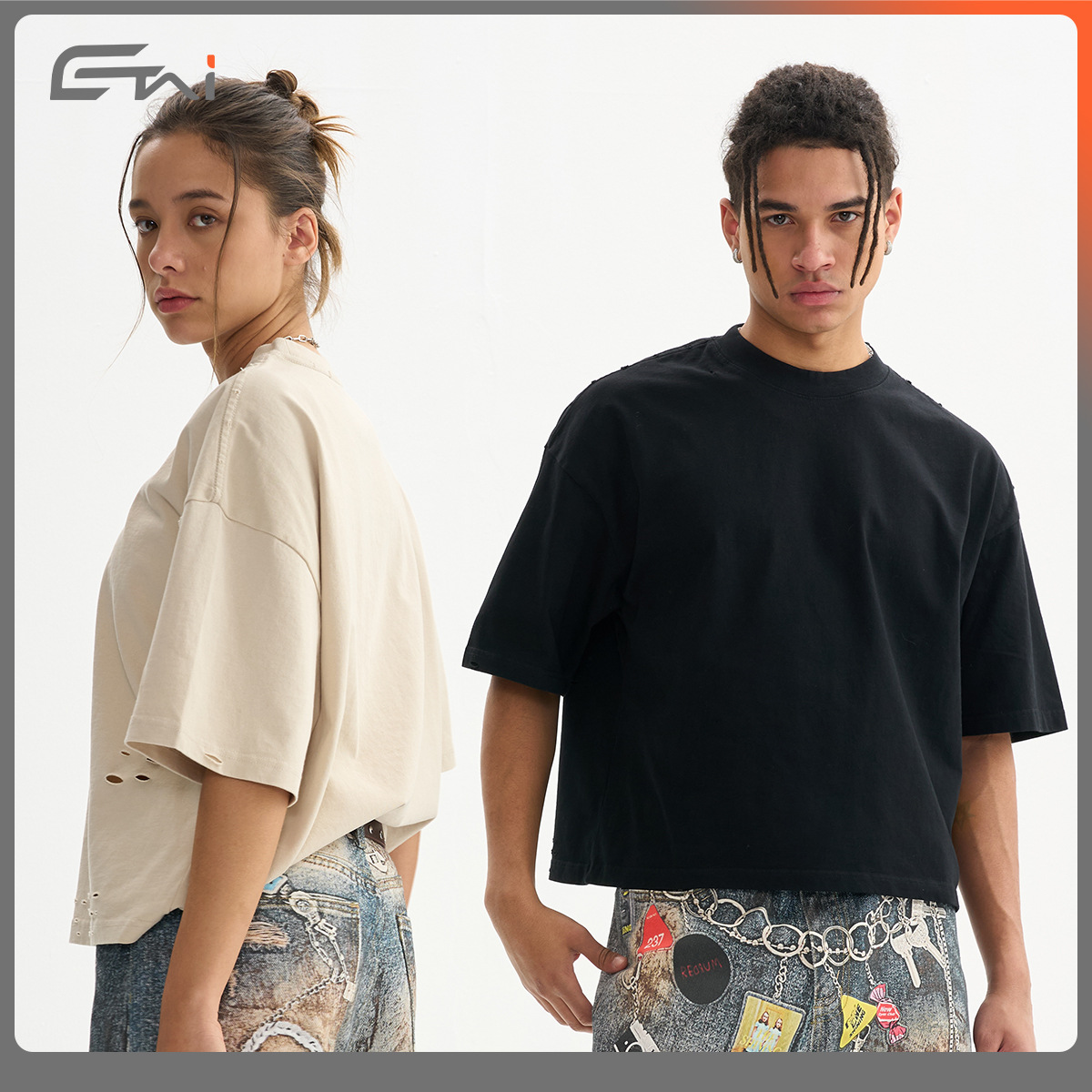 ETAI Hombre| Camiseta de alta calidad de algodón pesado de manga corta de marca de moda de hombre desgastado y suelto camiseta de hombre