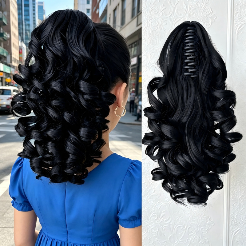European and American Hot-Selling Style 12inch Curly Wave Ponytail Clip-On Synthetic Hair Fluffy Curly Ponytail Roman Curl Wig European and American Hot-Selling Style 12inch Curly Wave Ponytail Clip-On Synthetic Hair Fluffy Curly Ponytail Roman Curl Wig