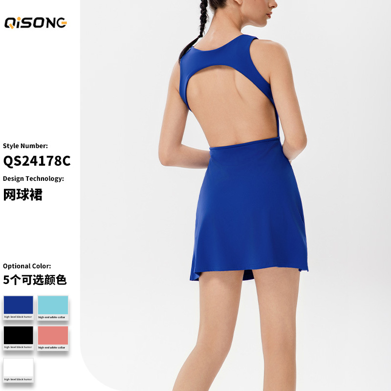Cross-border Backless Solid Color Yoga Tennis Skirt Lightweight Breathable Outdoor Fitness Running Golf Sports dress Women