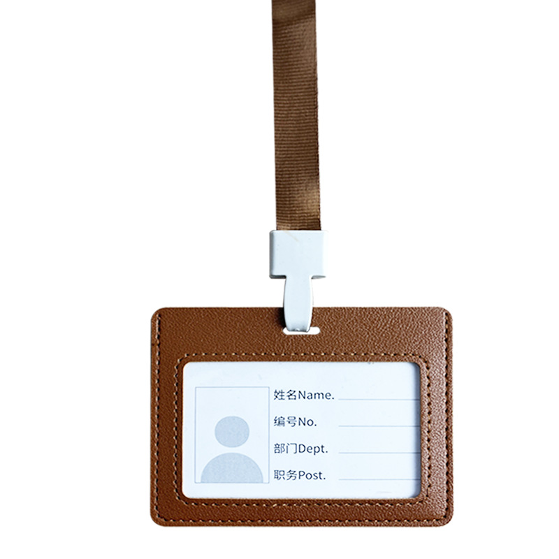 LOGO enviar tarjeta de papel de impresión listado titular de la tarjeta al por mayor En stock titular de la tarjeta de permiso de trabajo de cuero pu con cordón se puede personalizar