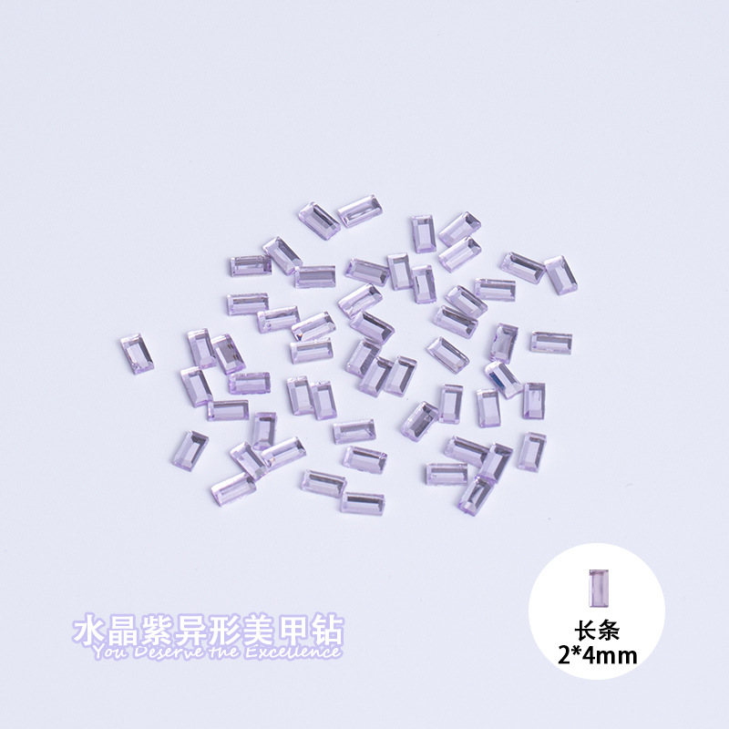 직사각형 2*4mm 크리스탈 보라색 평면 바닥 특수 모양