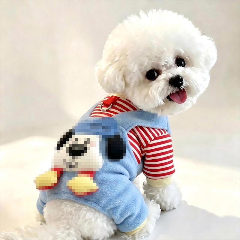 고양이 가을 보온 옷 카툰 스트라이프 하네스 연결형 레이어드 사족 의류