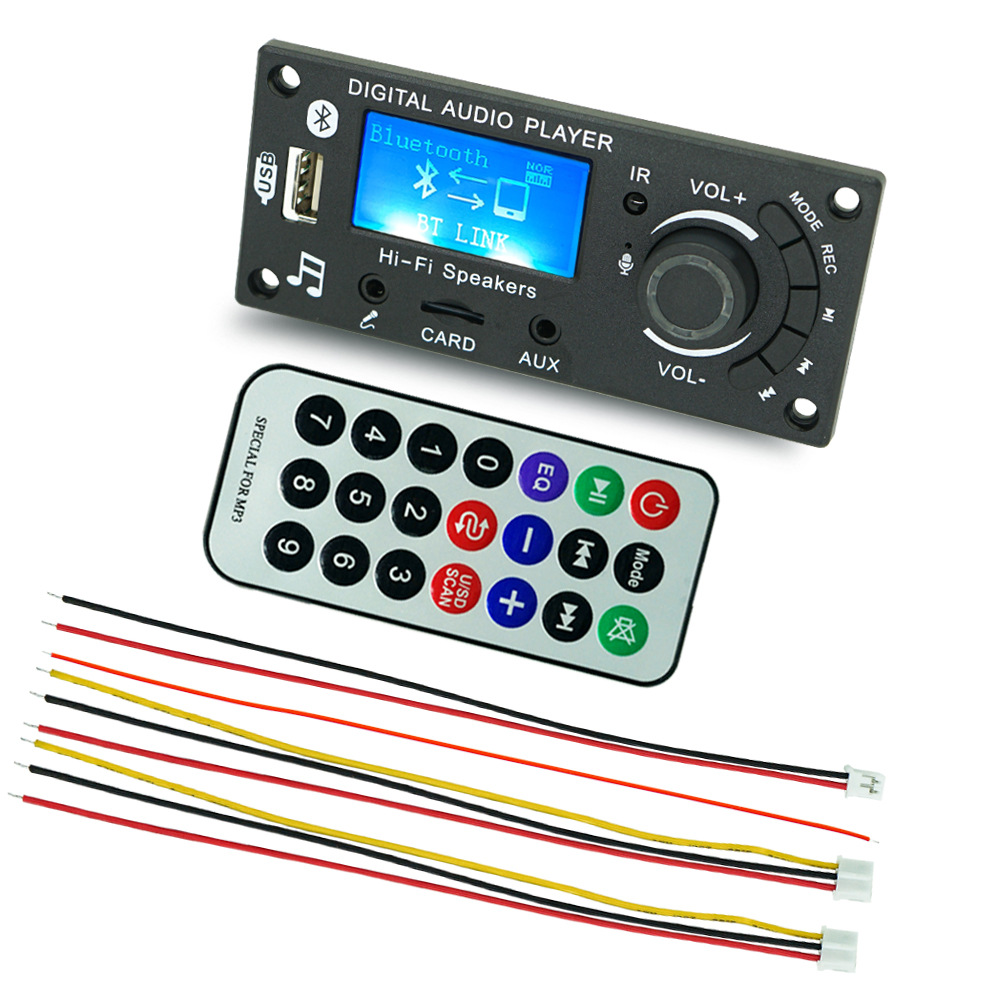 Pantalla LCD que muestra letras, accesorios de audio MP3 con alimentación de 12 V, decodificador, placa amplificadora DIY, conexión Bluetooth