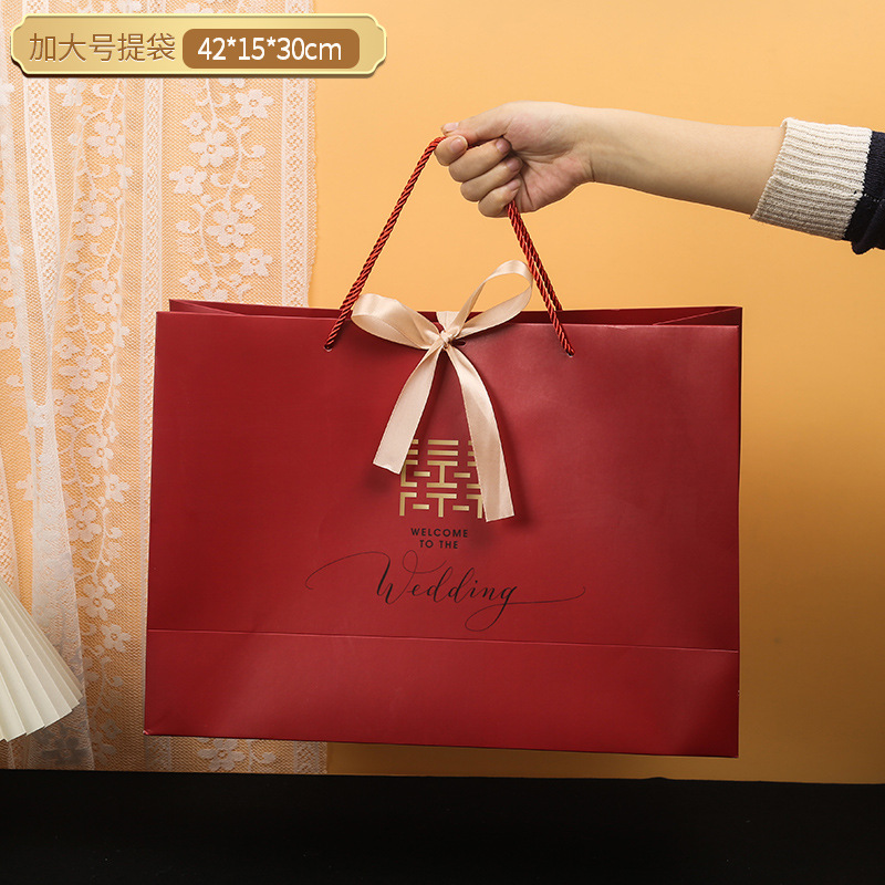 结婚手提袋礼品袋婚礼喜糖袋子风纸袋糖盒包装手提回礼袋一件代发