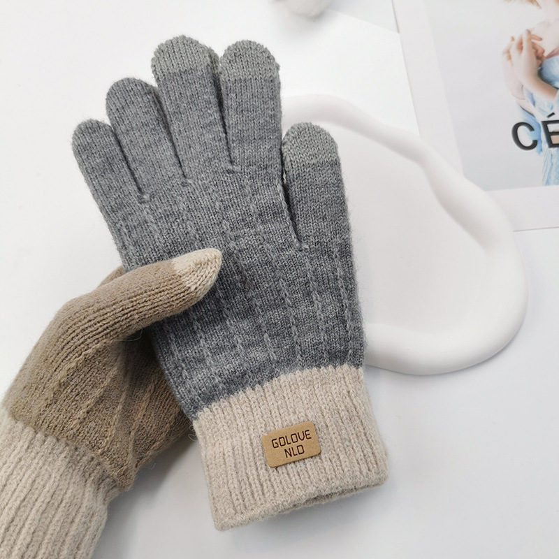 Otoño e Invierno de felpa de punto guantes de pantalla táctil de las mujeres calientes de los hombres al aire libre de montar anti-Congelación de lana forrada gruesa de Corea lindo