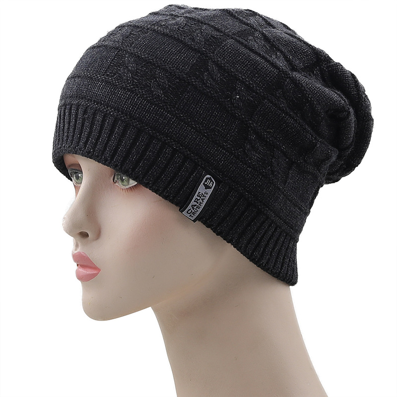 New Style Plus Velvet White Five-star Cloth Label Wave Pattern Pullover Hat Knitted Woolen Hat display picture 2