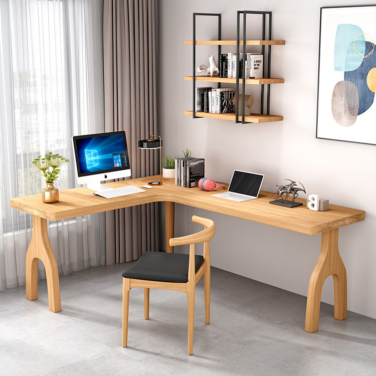 Nordic Solid Wood Corner Desk Bookshelf Combination Integrated Table Home Creative Writing Desk L-shaped Corner Computer Table